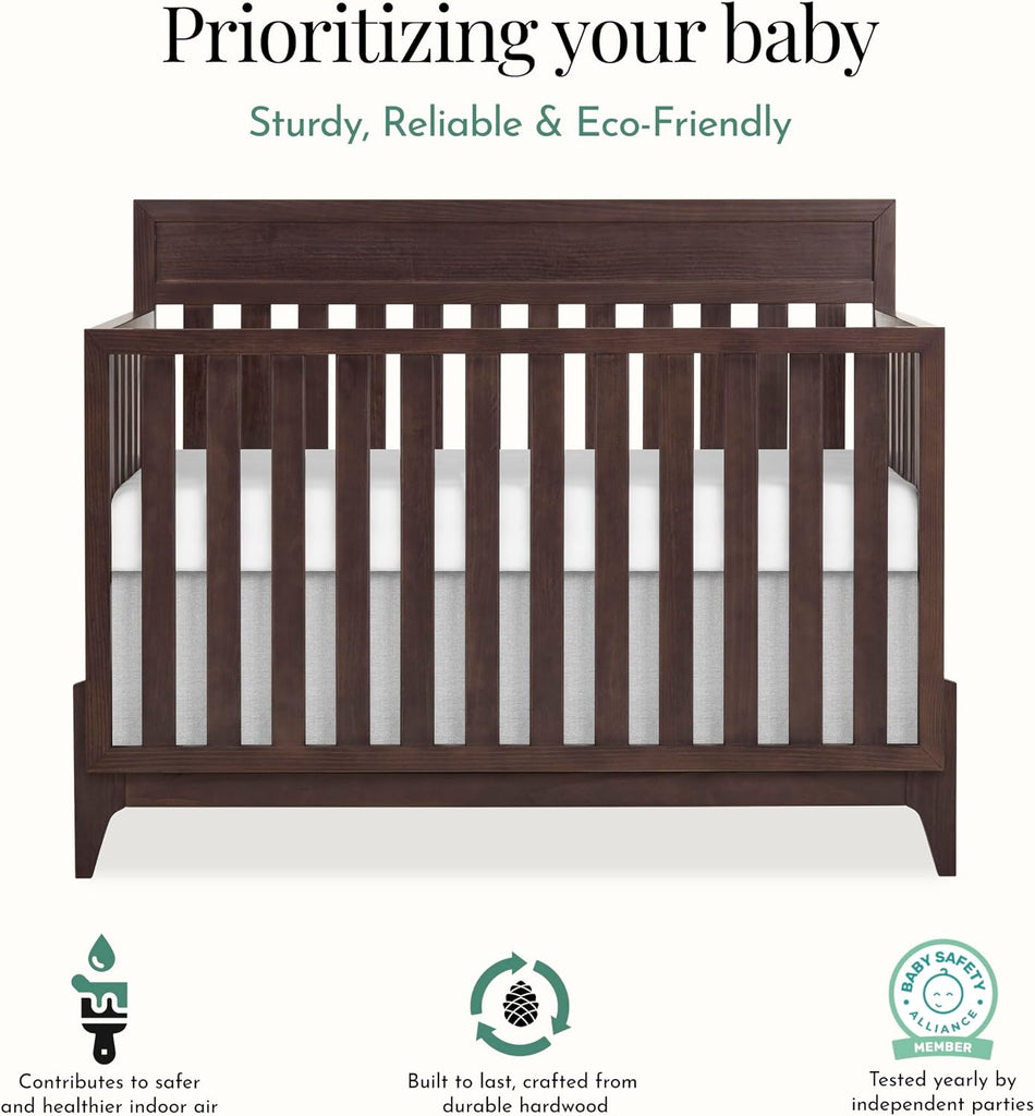 Atlas 5-in-1 Convertible Full-Size Baby Crib in Chestnut, GreenGuard Gold & BSA, Timeless Modern Minimalist, 3