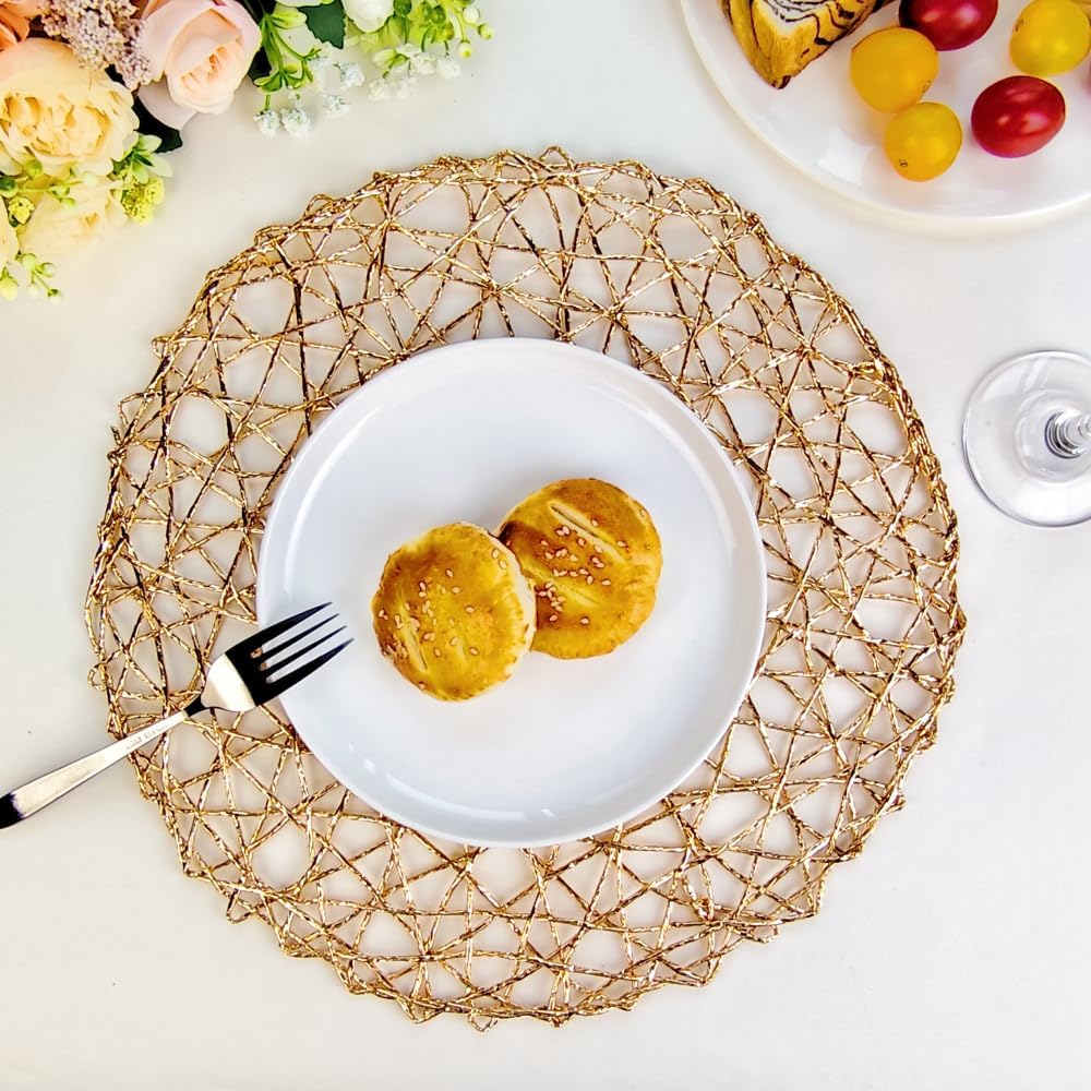 Inch Boho Round Woven Gold Placemats Shiny Place Mats - Set of 6