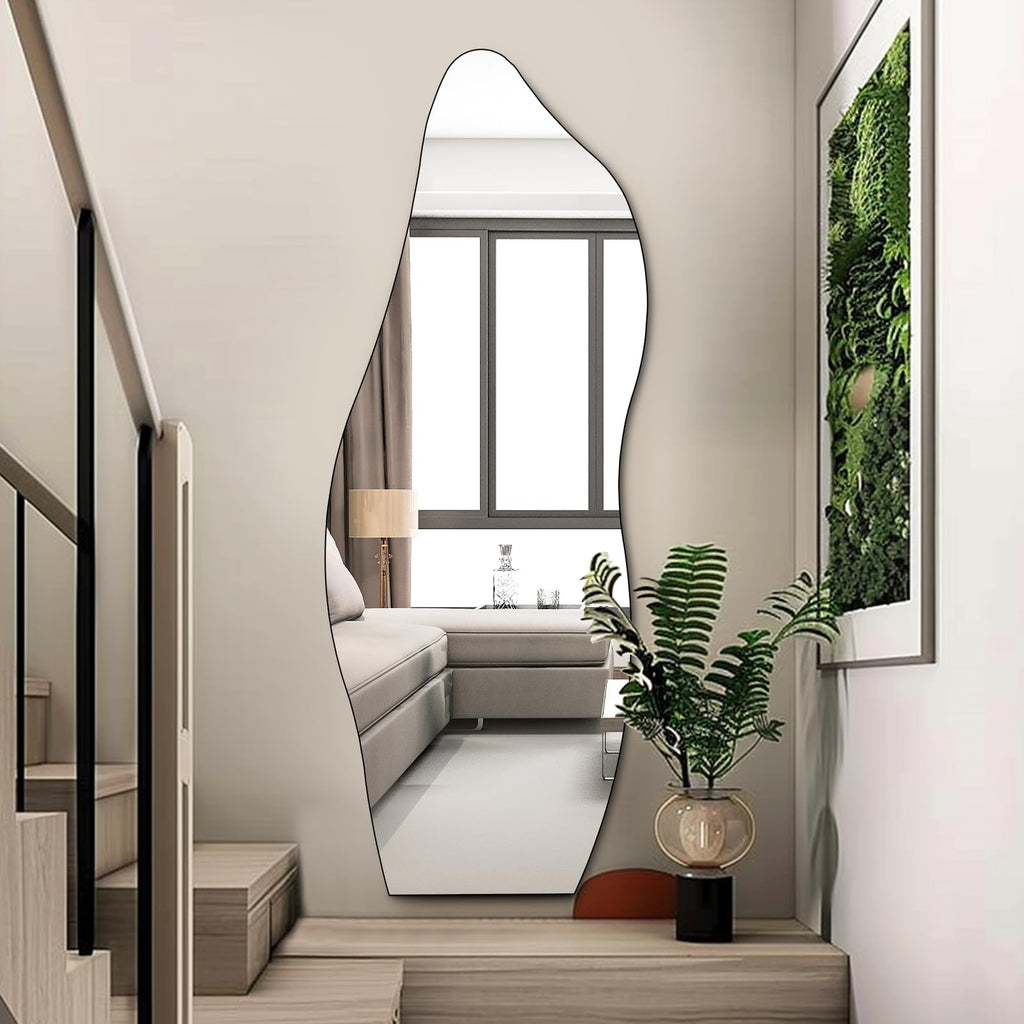 Full Length Mirror 63"x24" Irregular Wall Mirror Wave Frameless Bathroom Bedroom Entryway Decor