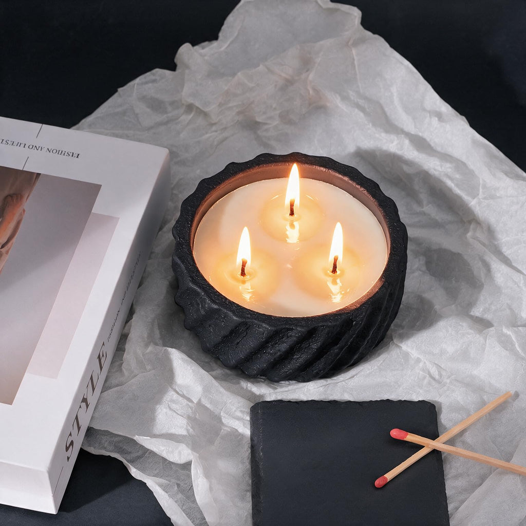 20oz Large Decorative Black Candle - Eucalyptus & Rosemary, 3 Wick Scented Soy Candle, Matte Ceramic Jar Perfect for