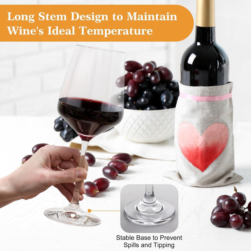 Wine Glasses Set of 6, 12oz Classic Stemmed Glasses, Thick & Clear, Dishwasher Safe Stemware for Red or White, Gift