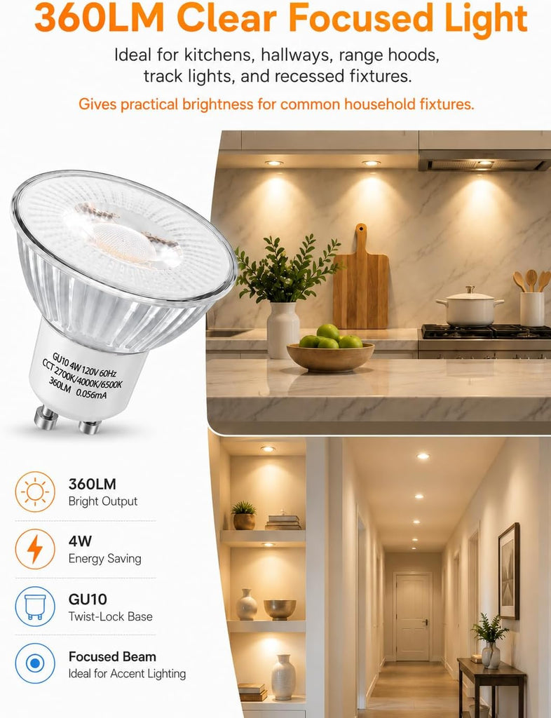 GU10 LED Bulbs Color Changing - 4 Watt Light Bulbs for Recessed Lighting, Track Lighting, Accent Lights(Not