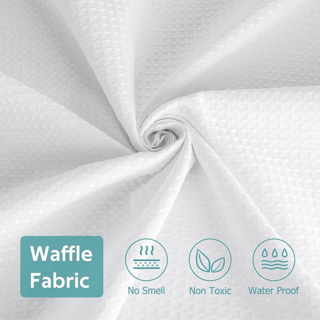 3 in 1 Shower Curtain Set, Waffle Shower Curtain and Liner Set with 12 Double Sided Shower Curtain Hooks, 258GSM