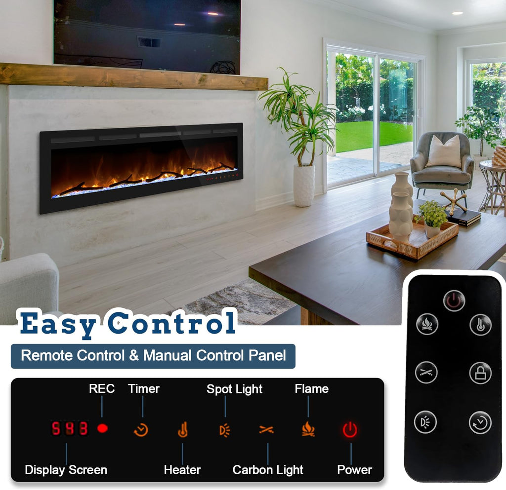 36 Inch Electric Fireplace, Recessed Fireplace Insert and Wall Mount Fireplace Heater with Remote & Touch