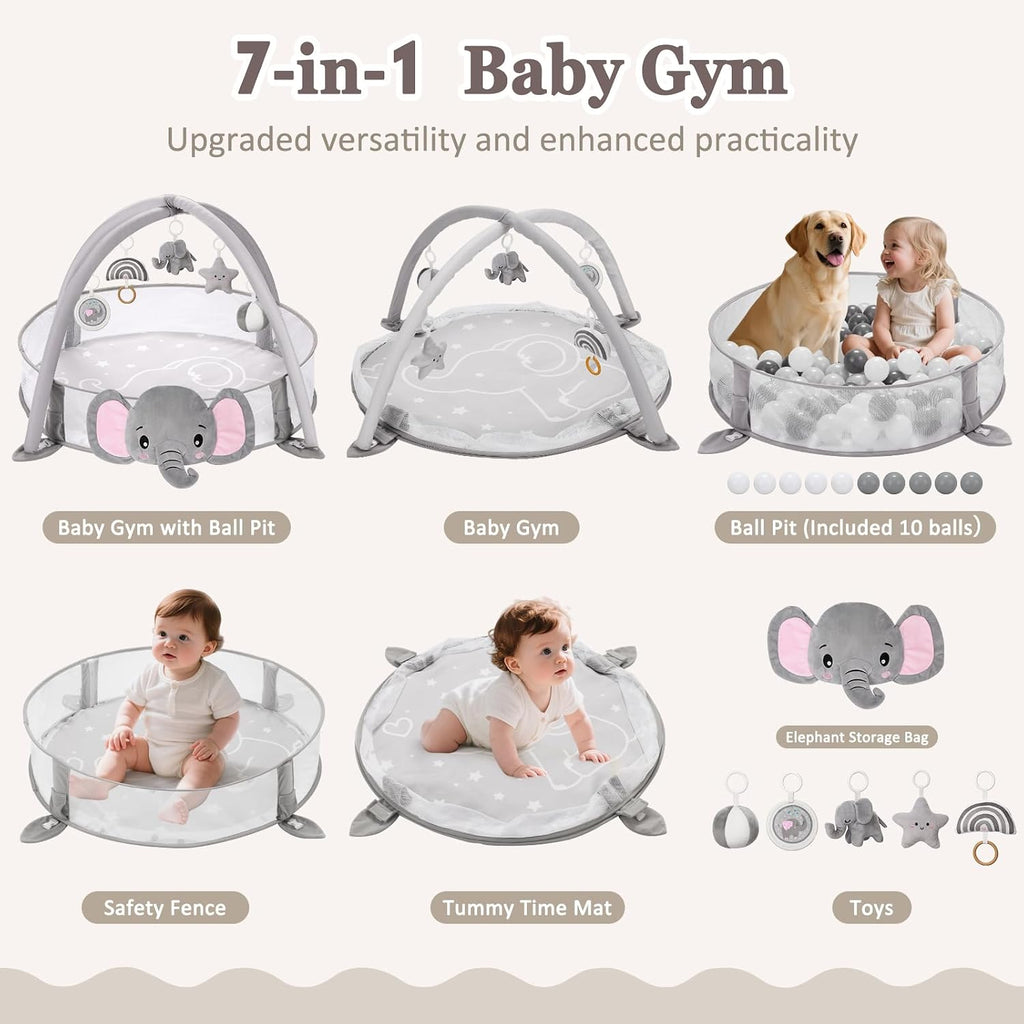 In-1 XL Large Baby Play Gym Mat, Tummy Time Mat, Baby Gym & Ball Pit, Baby Activity Mat with Milestone Cards & 6