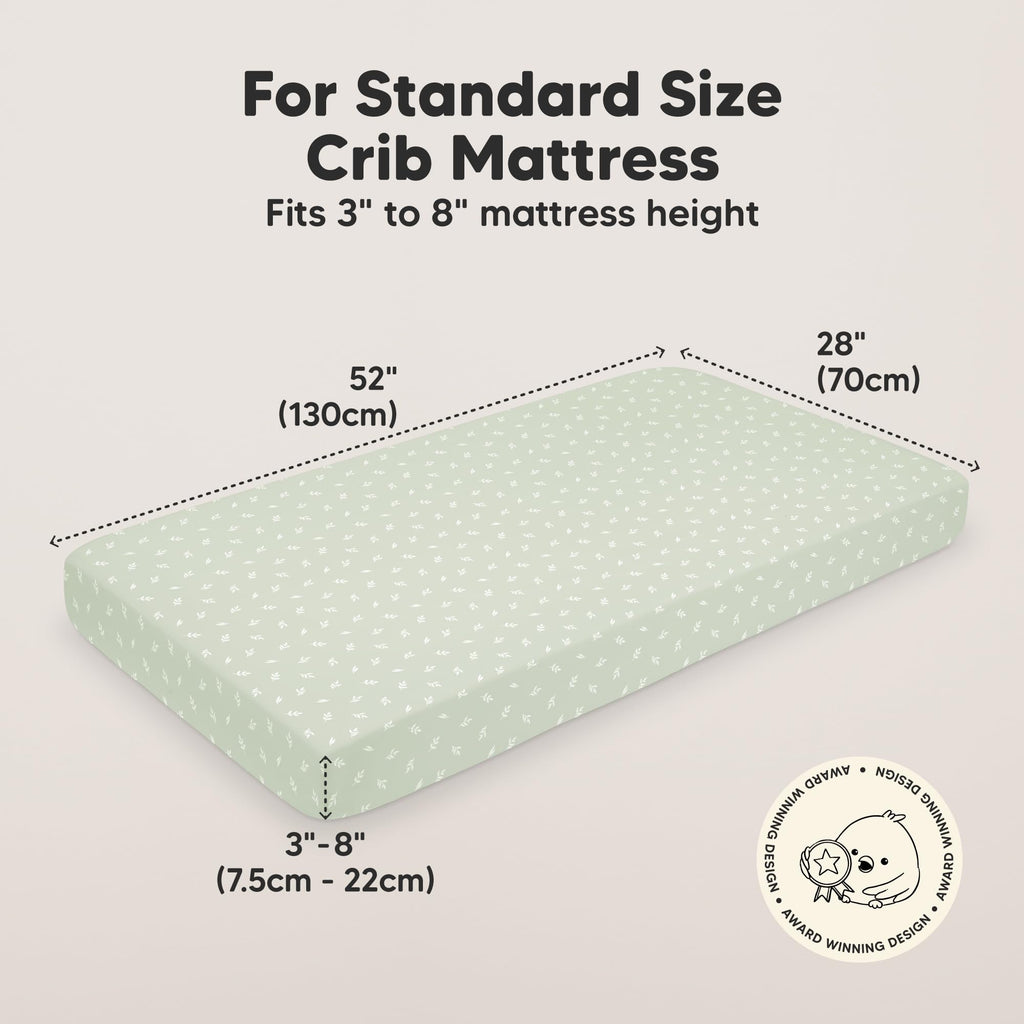 2pk Organic Cotton Crib Sheets for Boys Girls 52x28, Herb