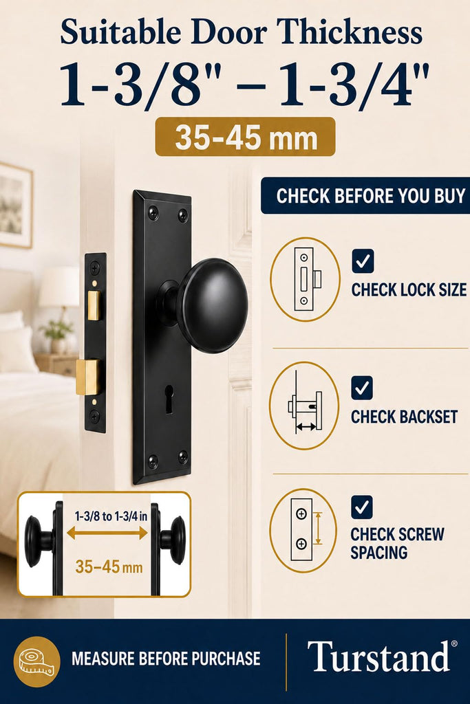 Matte Black Vintage Mortise Lock Set with Round Door Knobs