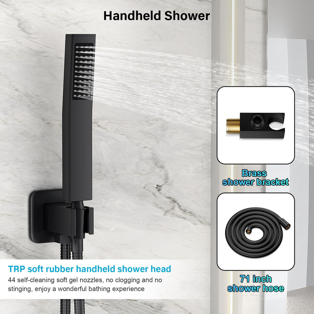 Shower Faucet Set with 10 Inch Matte Black Rain Shower Head
