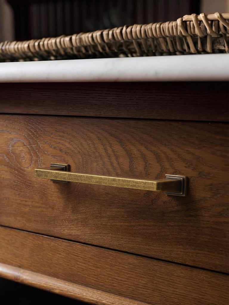 5 Pack Antique Brass Cabinet Pulls 6.3" Hole Center Retro Vintage Cabinet Handles Square Drawer Pulls Cupboard