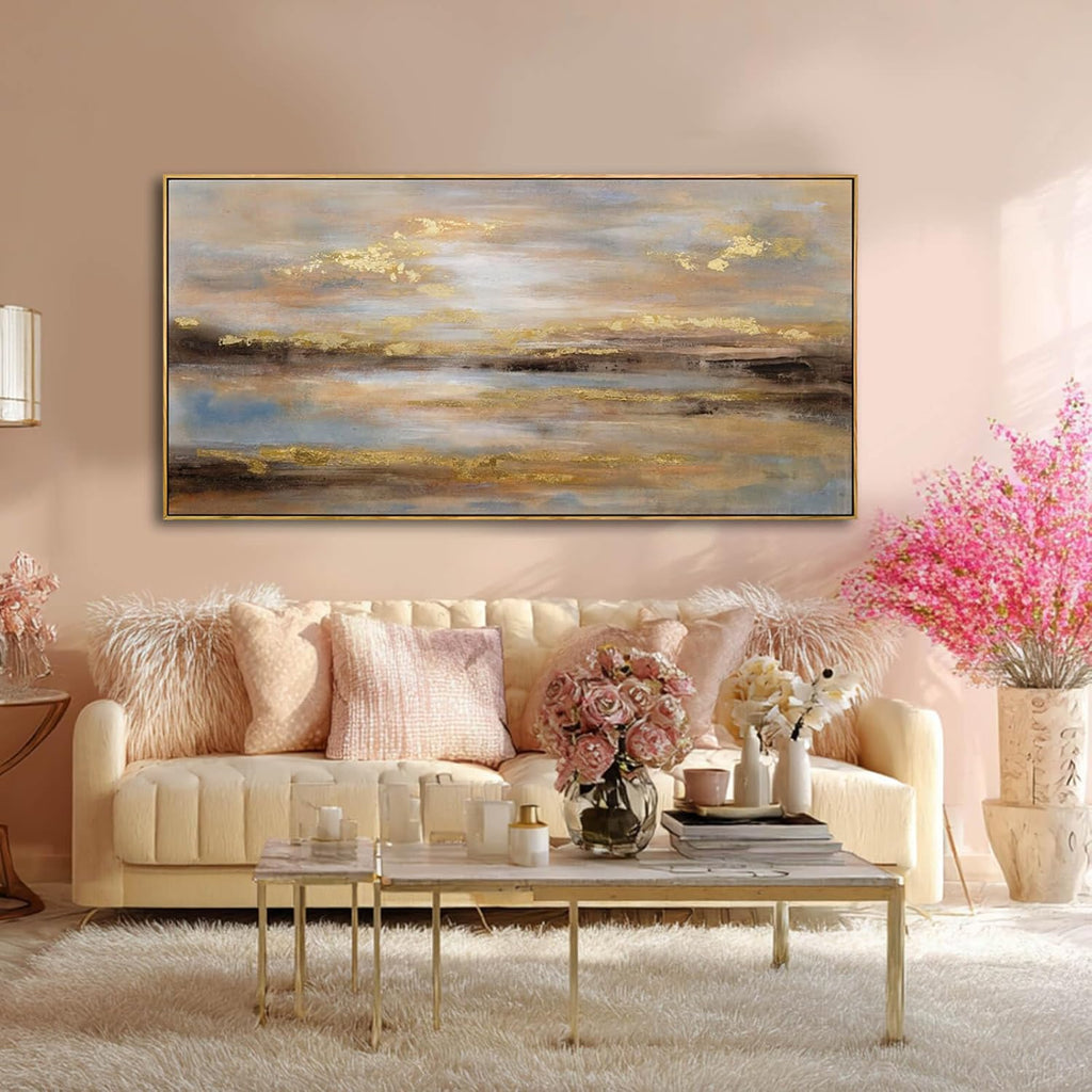 Gold Abstract Wall Decor Modern Artwork Framed Canvas Painting Large Wall Art Bedroom Wall Decor Living Room Print