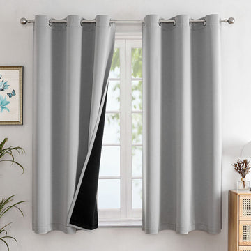 100% Blackout Curtains 63 Inch Long with Black Liner