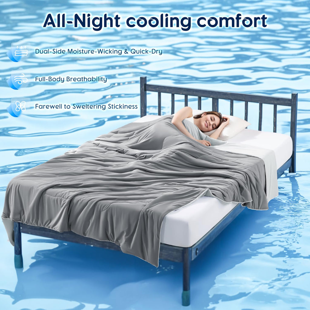 Cooling Blanket for Hot Sleepers & Night Sweats - Cooling Comforter, Breathable Lightweight Double-Sided Summer