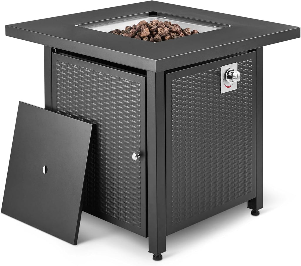 Fire Table, 50,000 BTU, 28" D x 28" W x 25" H, Black, 1 Pack