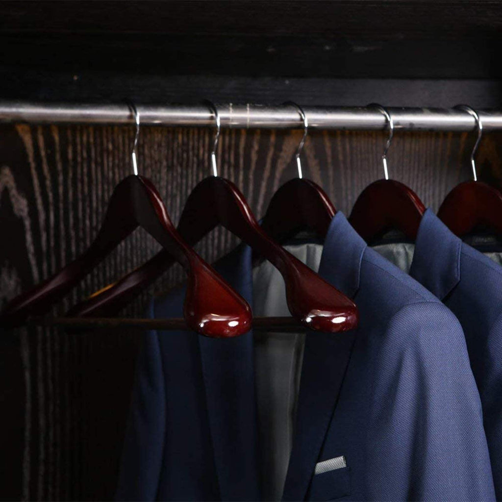 Wooden Extra-Wide Shoulder Suit Hangers for Coat and Pants, Walnut Finish, 6-Pack