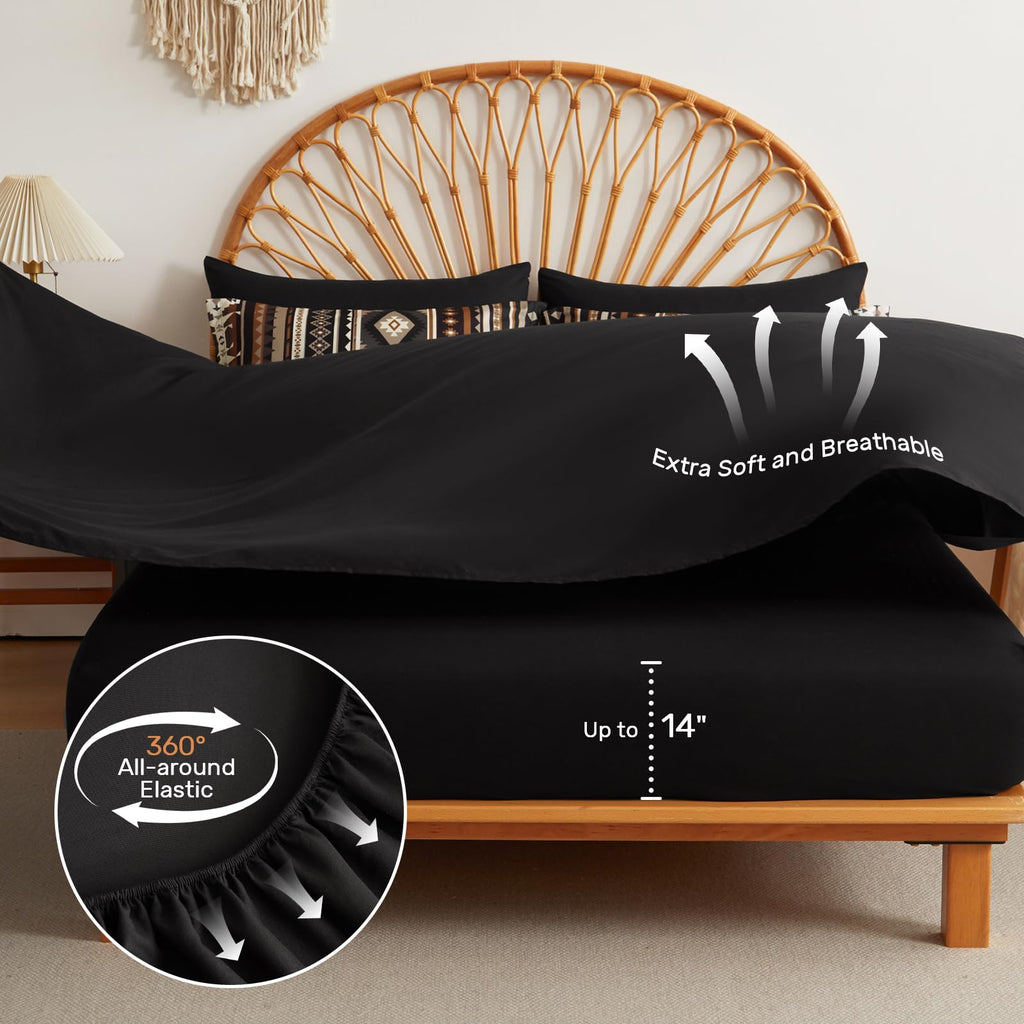 Queen Size Comforter Set Dark Coffee, 7 Pieces Boho Aztec Bed in a Bag Lightght Comforters Bedding Set with Sheets &