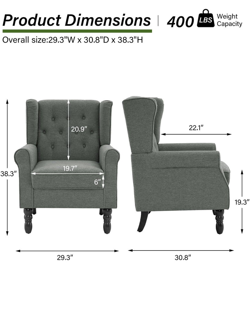 Chenille Wingback Accent Chair, Tufted High Back Armchair, Grey