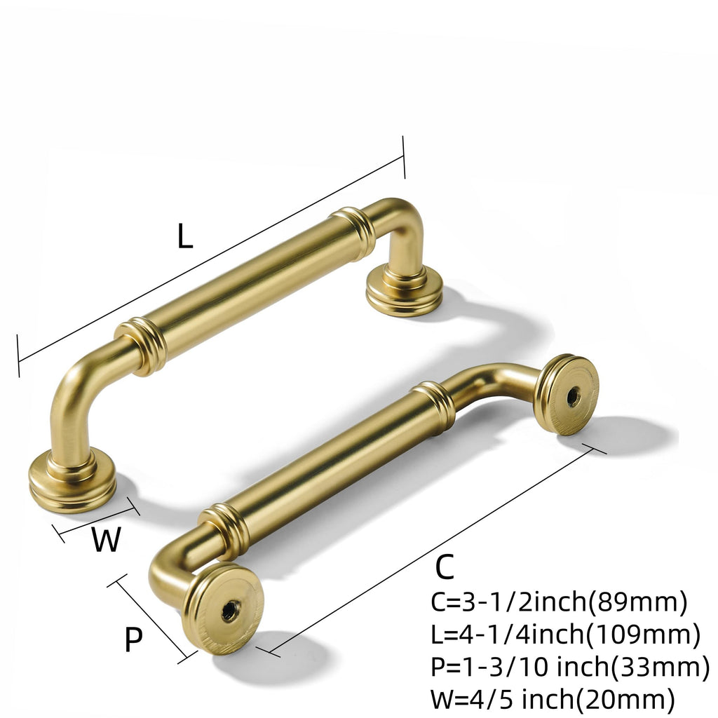 5 Pack 3-1/2 Inch Solid Zinc Alloy Brushed Brass Cabinet Pulls