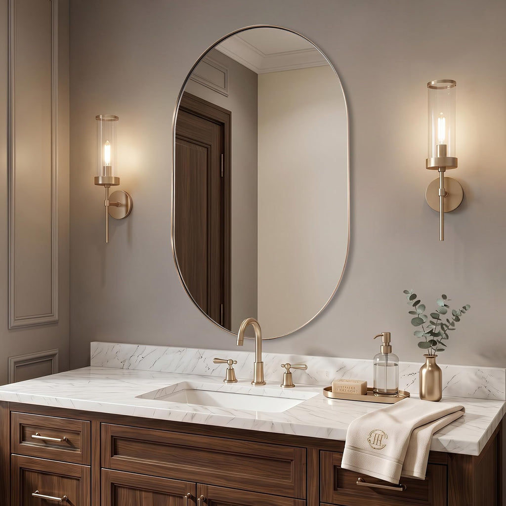 Contemporary 24x40 Champagne Bronze Oval Mirrors