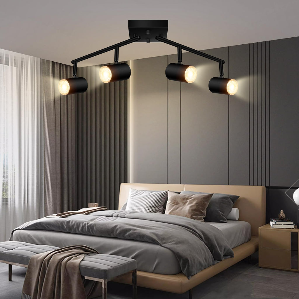 4 Light Track Lighting Fixtures Ceiling, Matte Black Track Lights Ceiling with Flexibly Rotatable Light Heads, Modern