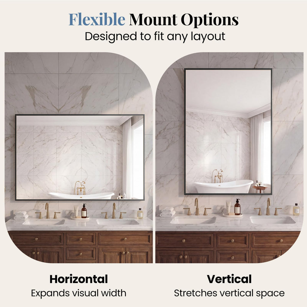 30"x36" Rectangle Wall Mirror, Bathroom Mirrors for Over Sink, Black