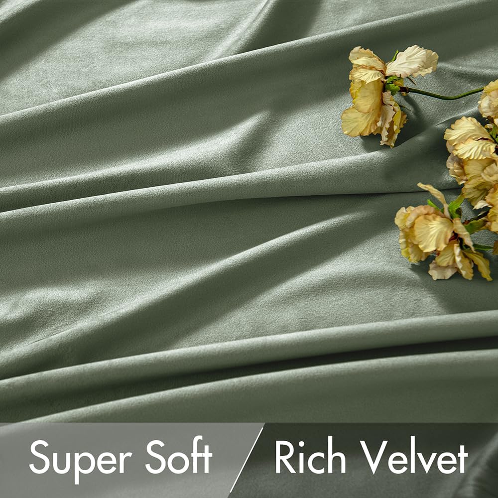 Sage Green Polyester Curtains 96 inches 2 Panels - Pinch Pleated Luxury Room Darkening Window Drapes for Bedroom