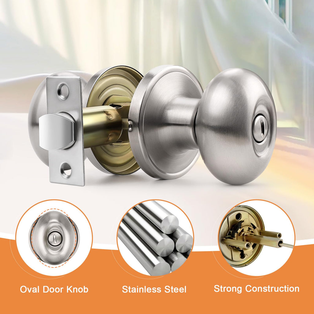 6 Pack Oval Door Knobs Satin Nickel Privacy Door Handles Egg Shaped Door Knobs Interior Door Knobs Without Key