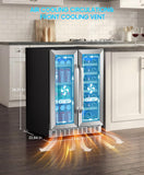 Wine and Beverage Refrigerator with Glass Door, 24-Inch Dual Zone Wine Fridge Un