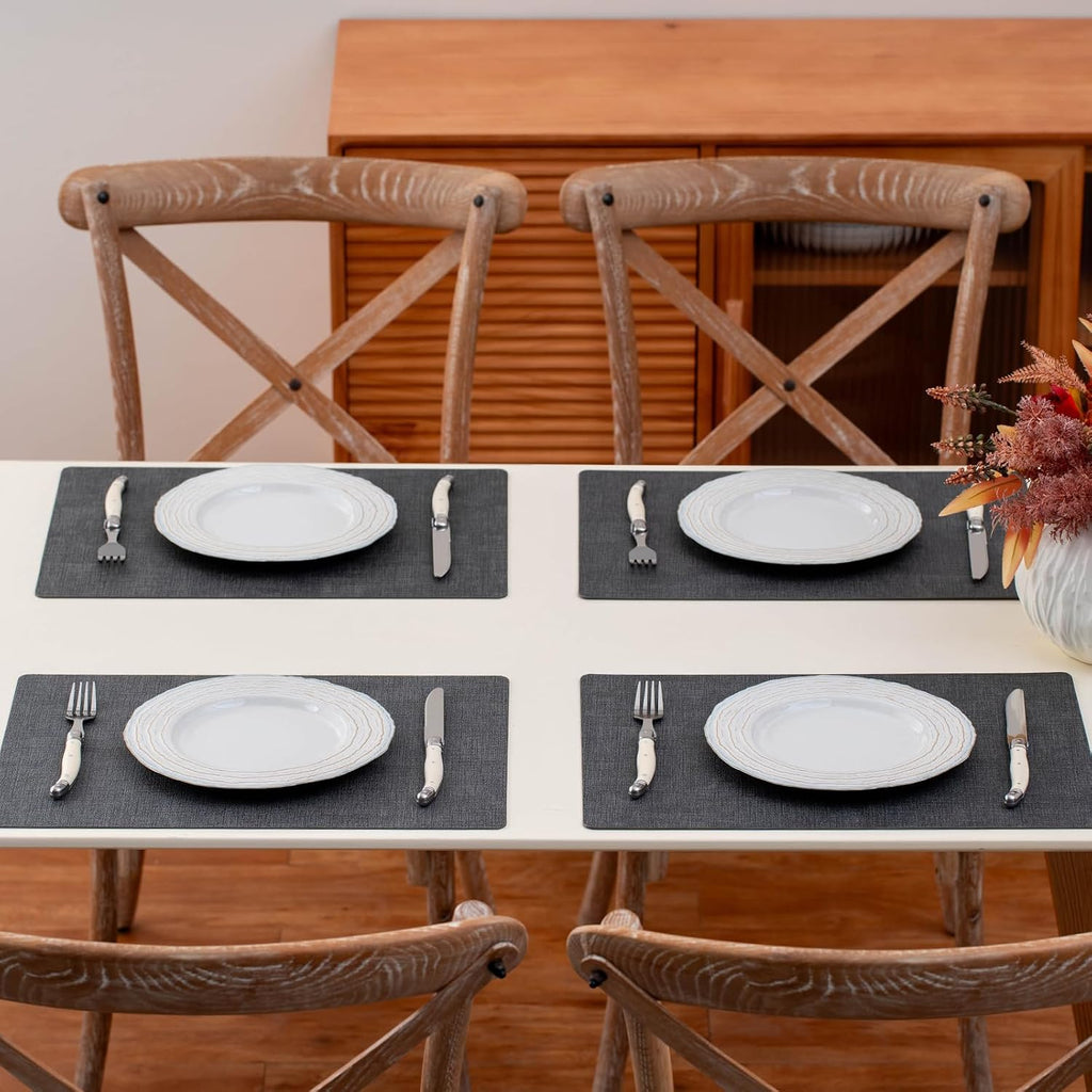 Vinyl Placemats - Faux Leather 100% Waterproof Oil-Proof Wipeable PU Place Mats, Heat Resistant Reversible - Set of 4