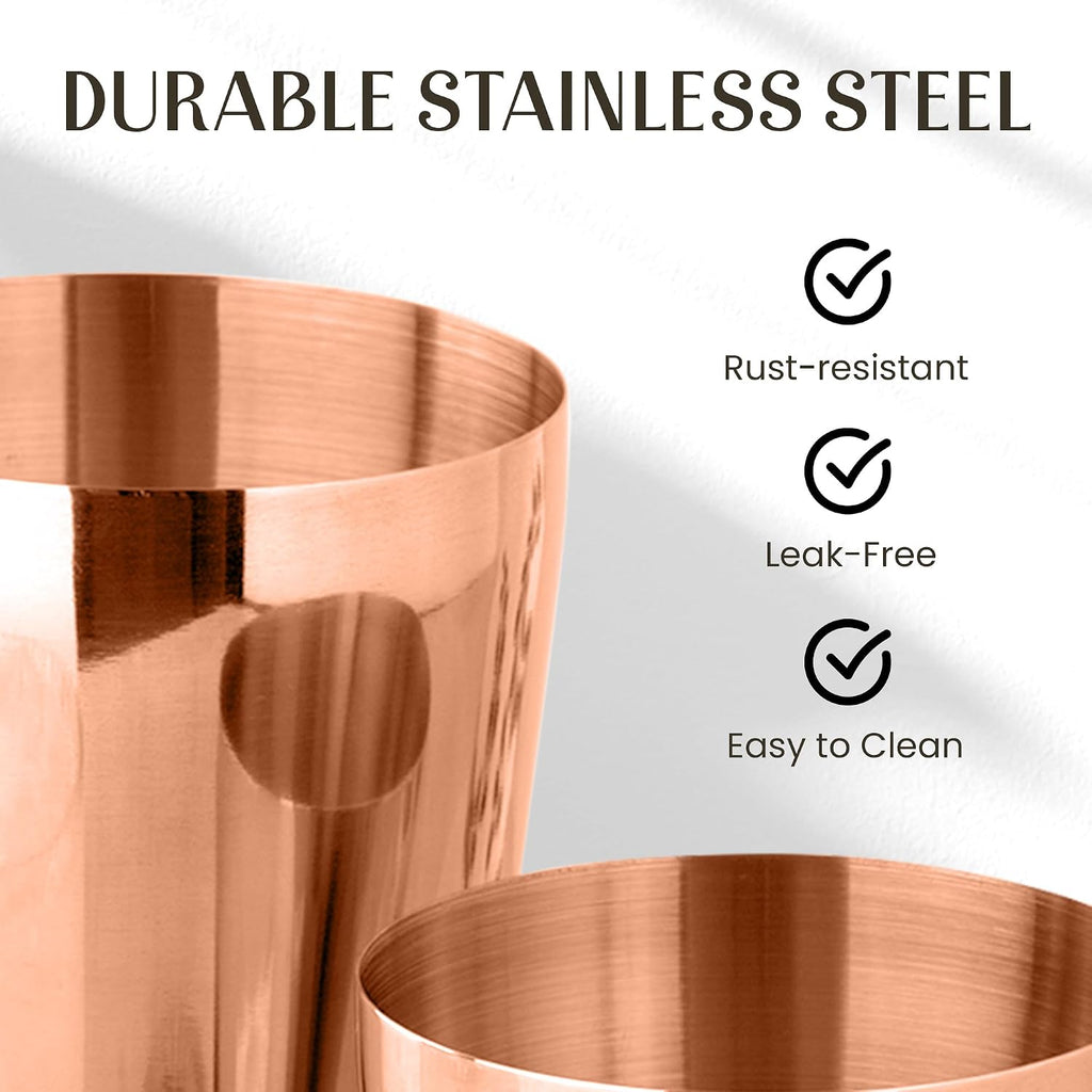 Deluxe Copper Cocktail Shaker Set - Weighted Boston Shaker Kit for Bartenders - Includes Japanese Jigger, Muddler - Set of 11
