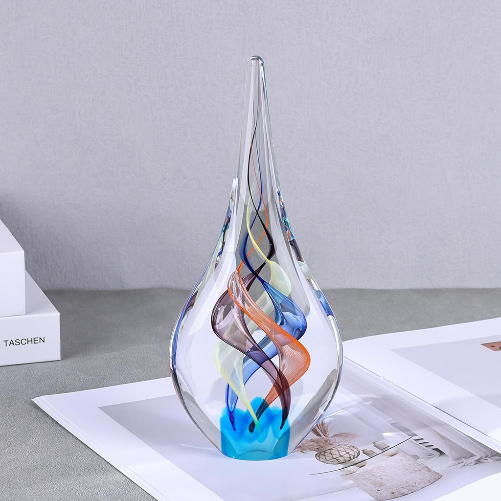 9" Tall Sculpture Hand Blown Glass Decor, Paperweight Desk, Modern Glass Art Figurines Mediterranean Beach House
