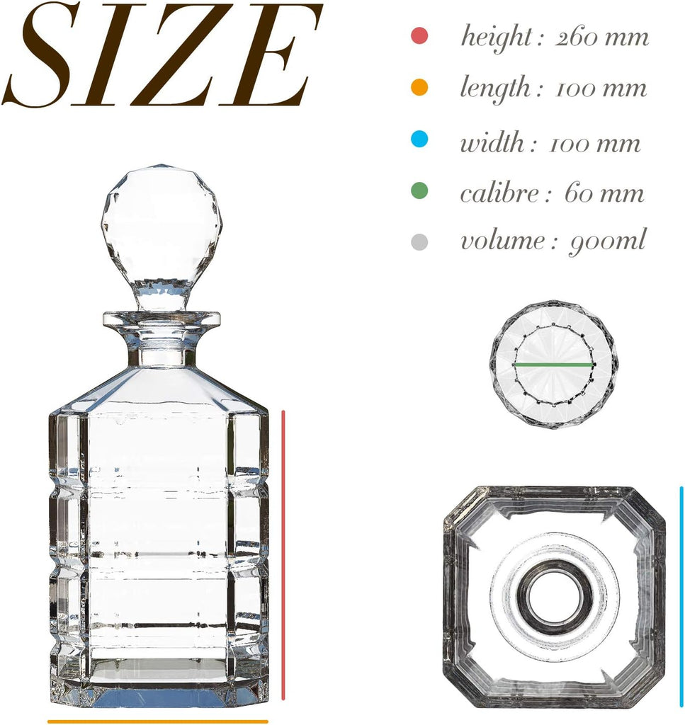 Glass Decanter with Airtight Geometric Stopper - Whiskey Decanter for Wine, Bourbon, Brandy, Liquor, Juice, Water