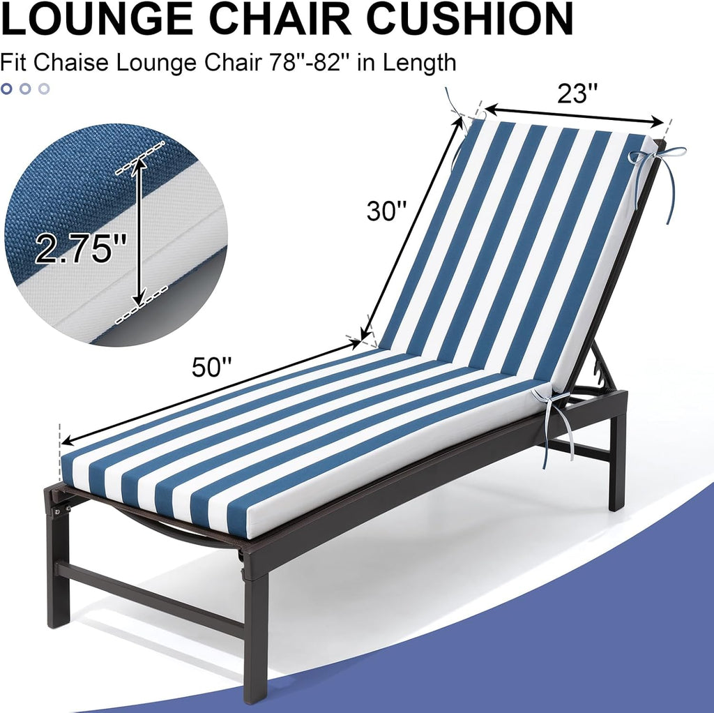 Chaise Lounge Cushions Outdoor Set of 2, 80"x23", Waterproof | Pool Lounge Chair Cushions with Removable Cover, Fade