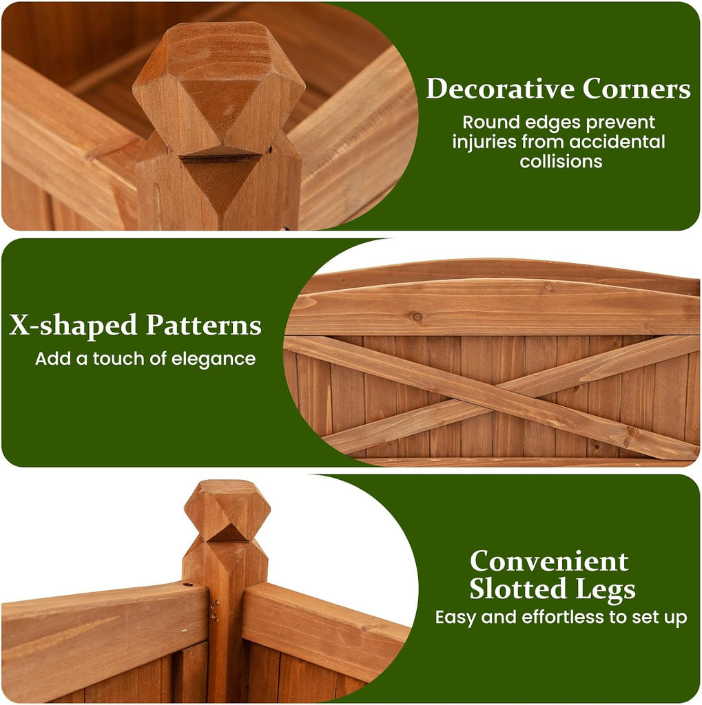 25"x 16"x 15" Wooden Raised Garden Bed with Drainage Holes | Solid Wood Gardening Plant Container for Flower