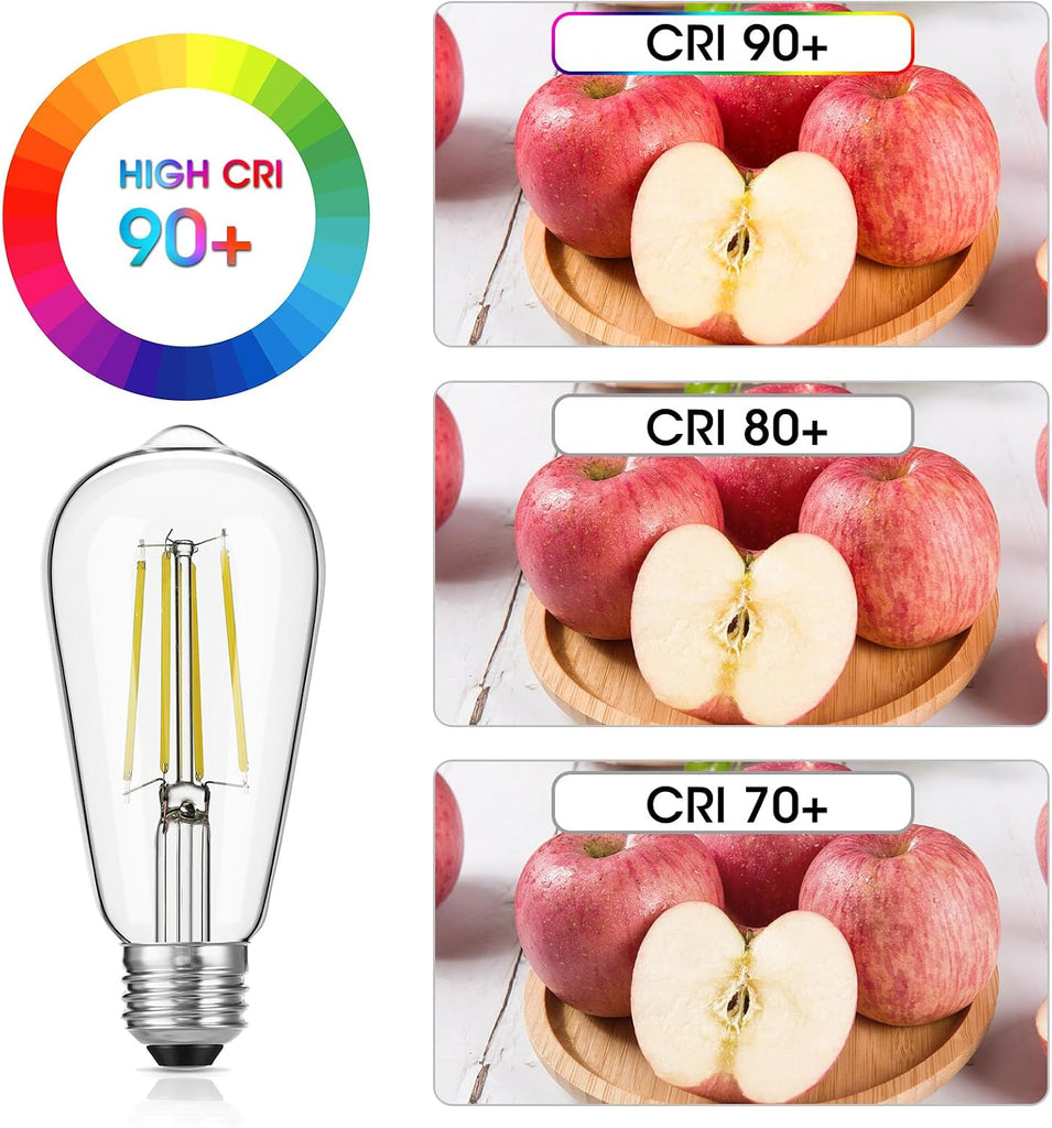 ST19 Vintage LED Edison Bulbs, 60W Eq, Dimmable, Daylight 5000K, 6-Pack