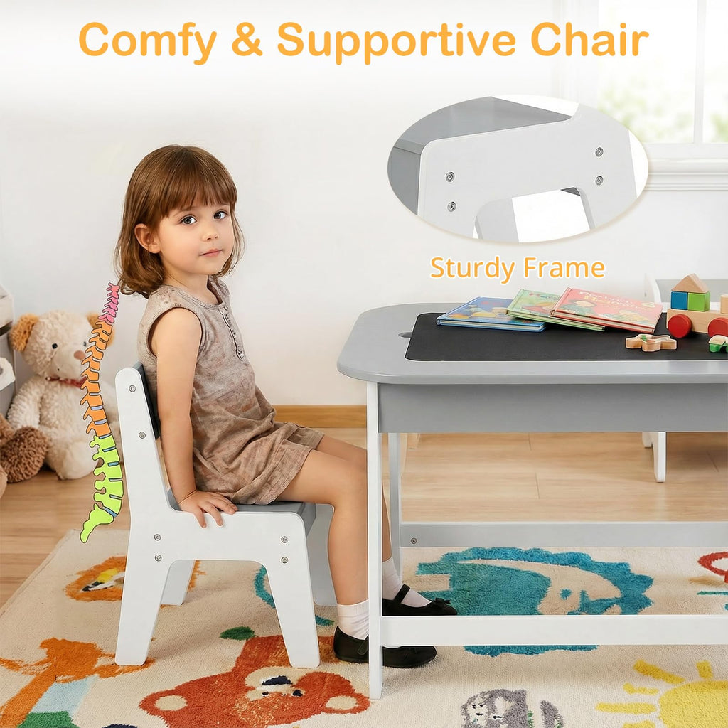 Kids Table and Chair Set with Detachable Tabletop, Grey