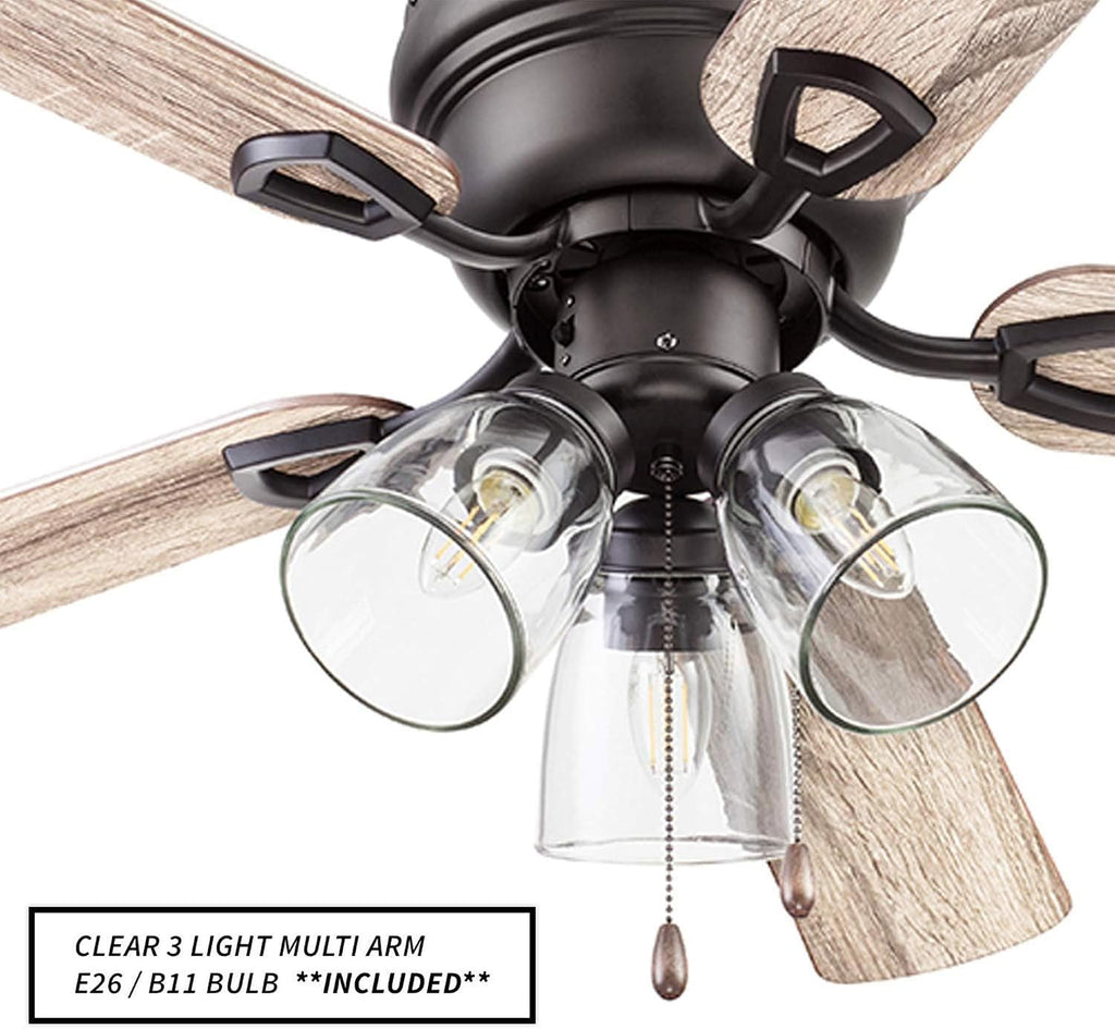 Ceiling Fans Renton 42" Bronze Indoor Fan with Clear 3 Light LED Multi Arm; E26/B11 Bulb and Pull-Chains