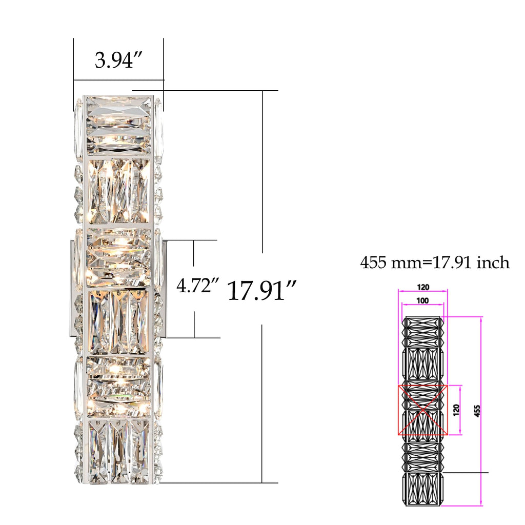Modern Chrome Crystal Wall Sconce, 5-Light Wall Fixture