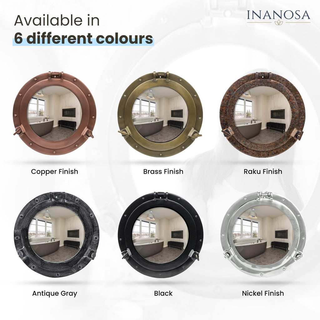 24 Inch Large Porthole Mirror - Oversized Antique Brass Aluminum Wall Art, Round Nautical Frame & Big Bathroom Walls