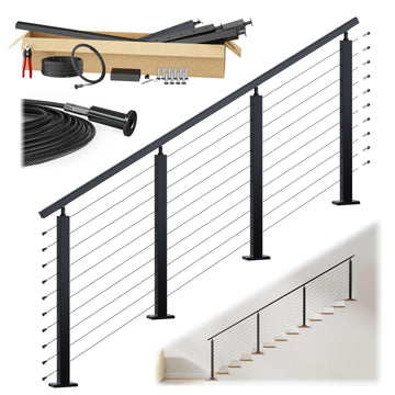8-12ft Pre-Crimped Complete Cable Railing Kit for Stairs 36in RC09