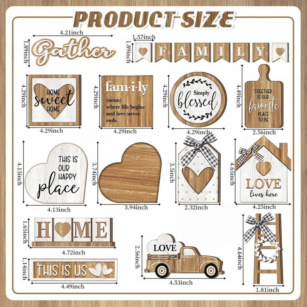 Farmhouse Tiered Tray Decor Set,Rustic Kitchen Decoration, Wooden Signboards in The Original Wood Color,Table - Set of 21
