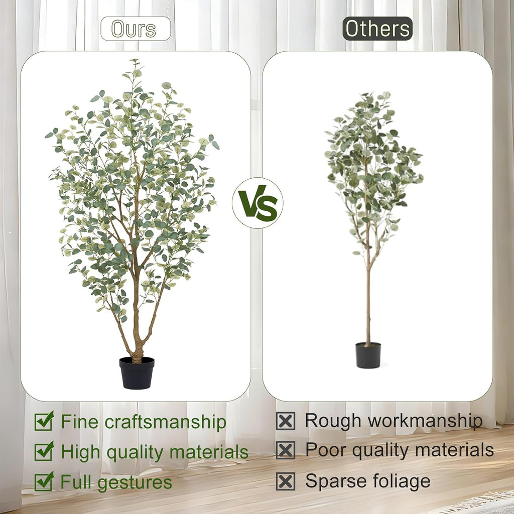 8FT Artificial Eucalyptus Tree Indoor, Faux Eucalyptus Tree with 901 Silk Leaves, Tall Fake Tree - Artificial Tree