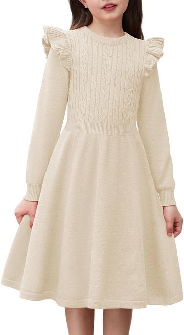 Girls Sweater Dress Fall Winter Long Sleeve Cable Knit Dresses