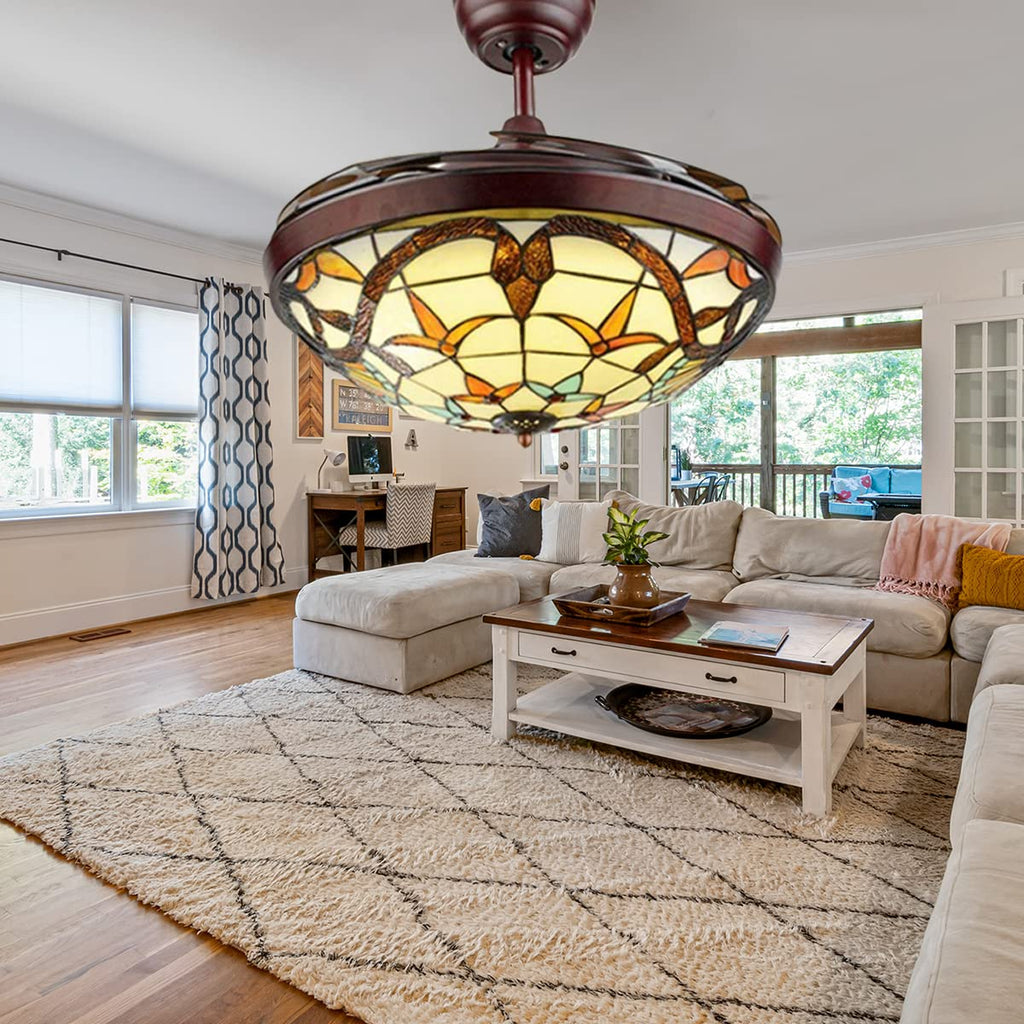 42" Vintage Style Ceiling Fan with Light, Remote Control Classic LED Chandelier Retractable Blades 3 Light Changes