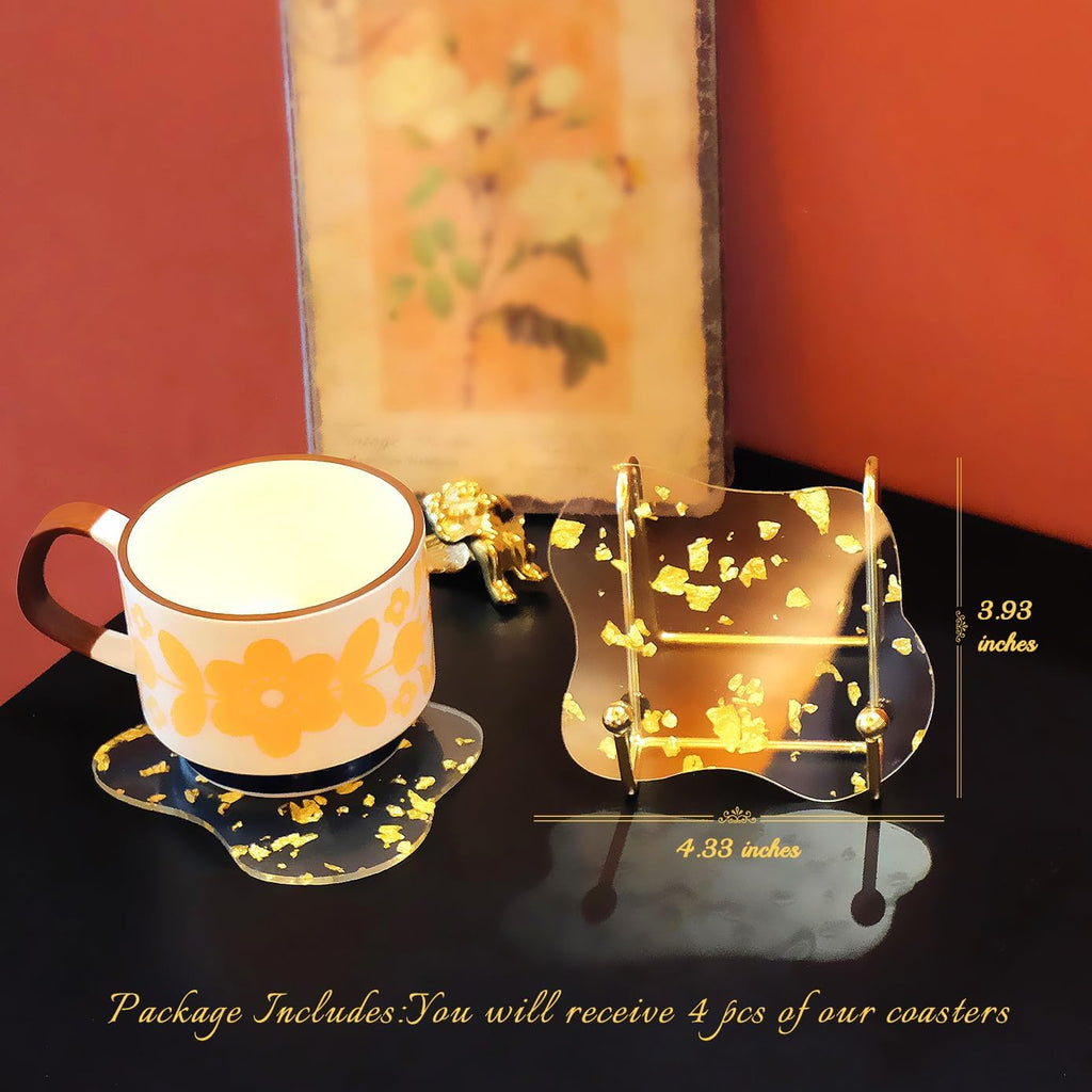 Acrylic Gold Foil Coasters Waterproof, Non-Slip, Durable Cup Mats, Party, and Festival Decorate Drop Shape - Set of 4