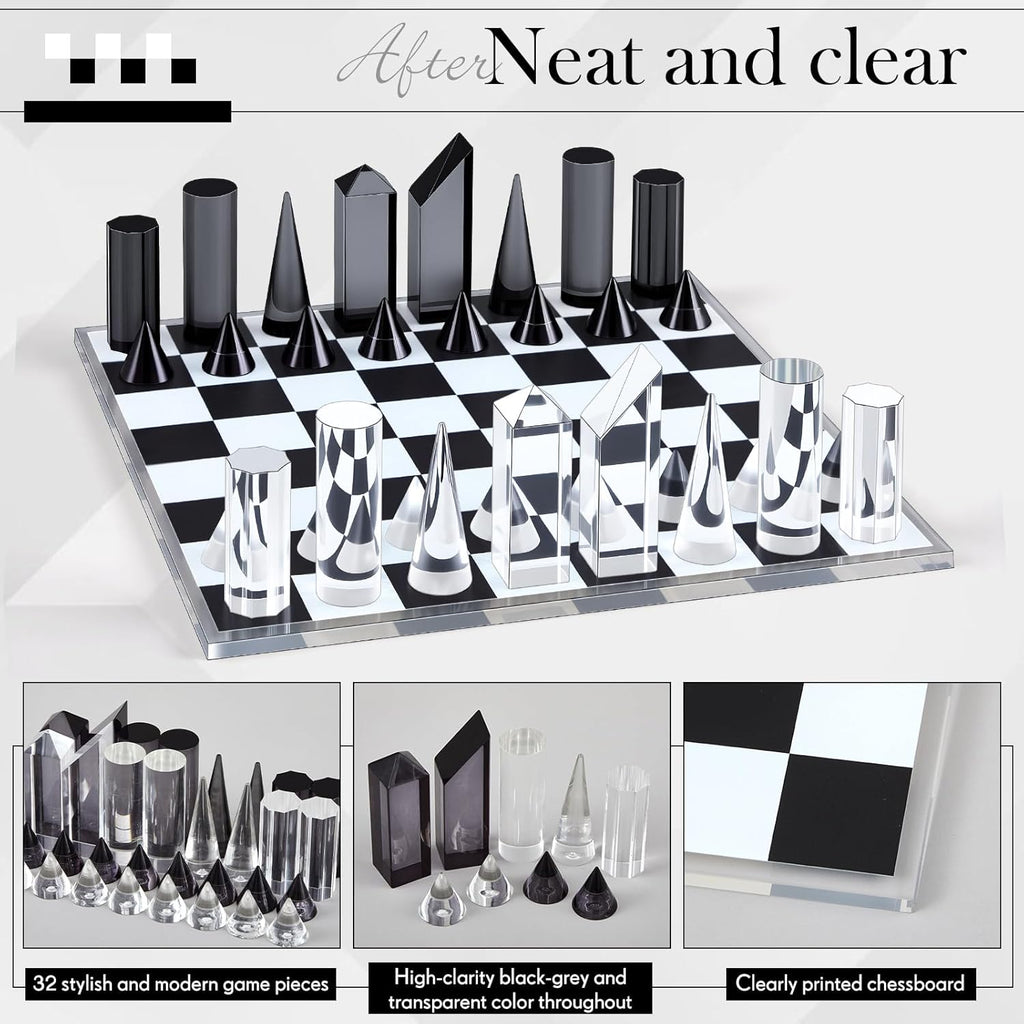 Acrylic Chess Set, 11.8" Modern Chess Board for Adults