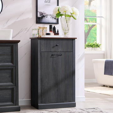 Tilt Out Laundry Hamper Cabinet, Modern Trash Can Cabinet, Dark Gray