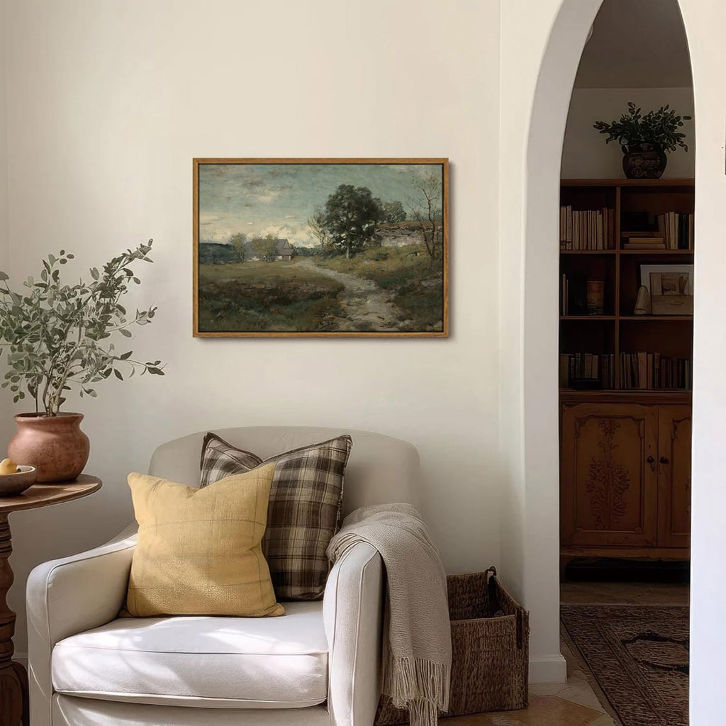 Framed Vintage Landscape Wall Art French Country Cottage Natural Scenery Oil Painting Canvas Prints Farmhouse Fall