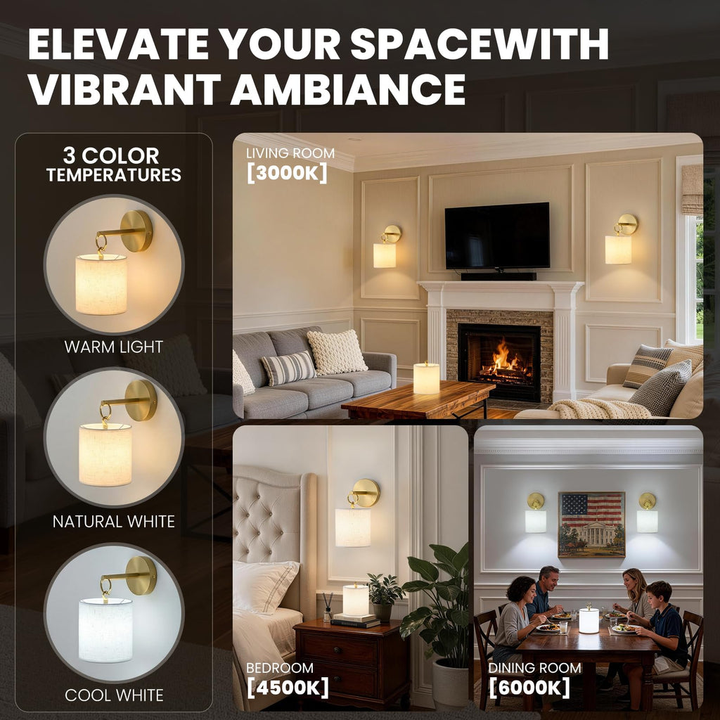 Detachable Wall Sconces Battery Operated With Hanging Hook,10000mah Battery Operated Wireless Wall Sconces Set