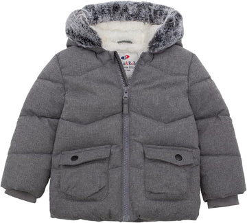 Baby Boys' Sherpa Lined Winter Puffer Jacket with Mini Fur Hood