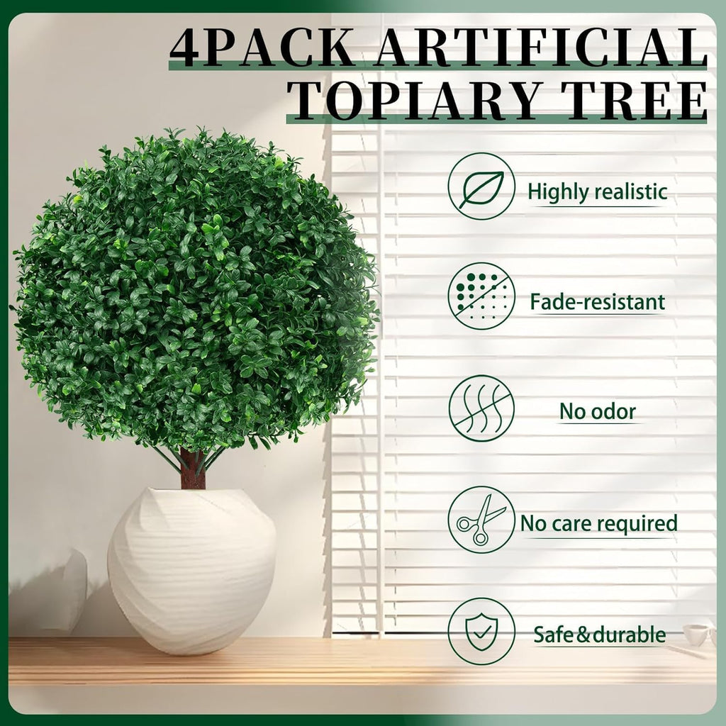 4Pcs Artificial Boxwood Topiary Ball Trees, Faux Boxwood Shrubs